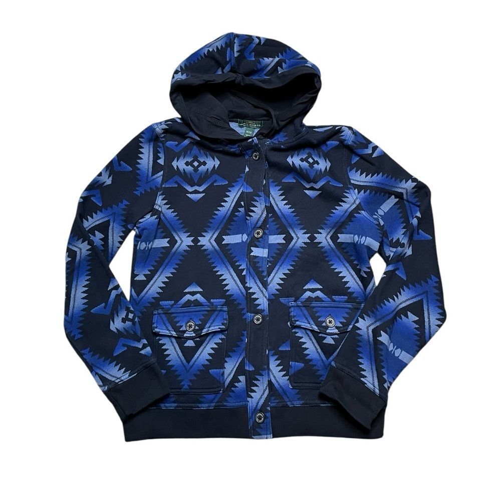 LAUREN RALPH LAUREN Blue Geometric Pattern Hoodie Black Blue Size Medium
